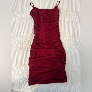 Oh Polly Sweet Melody cowl neck ruched mini dress red/burgundy US 2